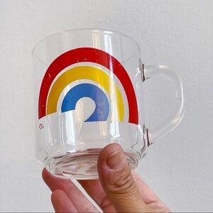 Vtg Clear Red Yellow Blue Rainbow Glass Mug 1970s